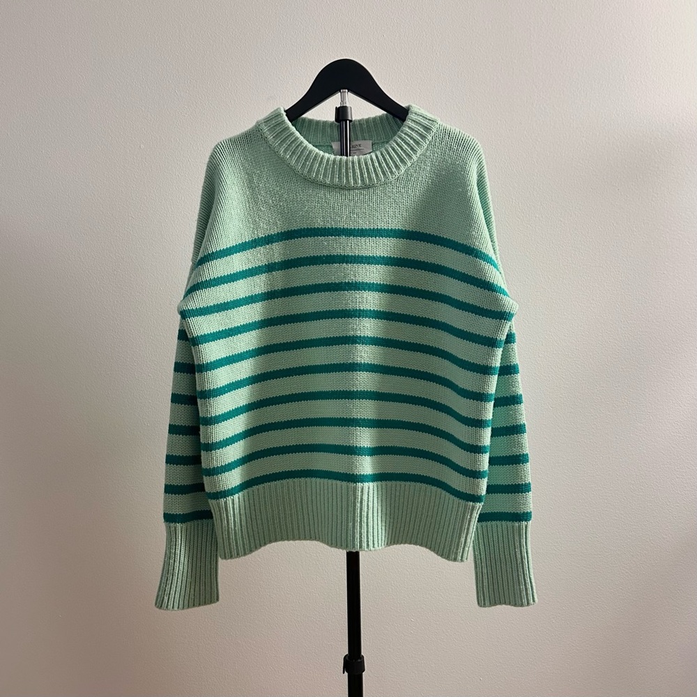 La Ligne Marin Green Striped Wool Cashmere Oversized Chunky Knit Sweater Size M